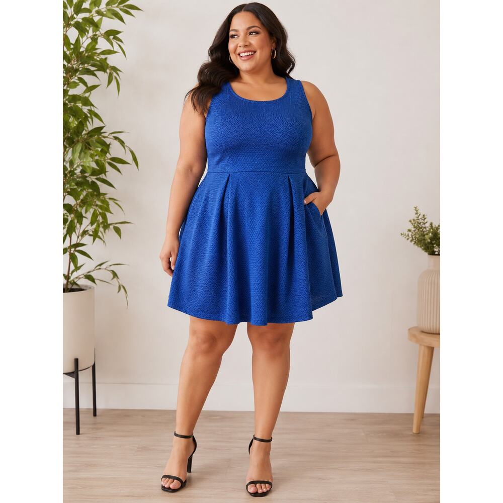 Lane Bryant Cobalt Blue & Black Fit and Flare Skater Dress – Size 26 Plus - Picture 2 of 9